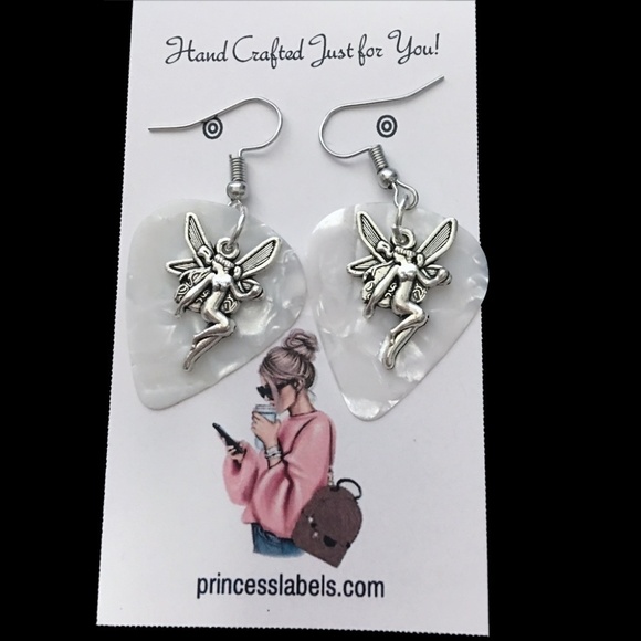 HAND Crafted Drop Earrings Repurposed Guitar picks Guardian Angels - Picture 6 of 8